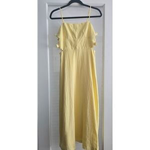 Women's WAYF Yellow Linen Blend Cutout Midi‎ Dress Bow Spaghetti Strap Small
